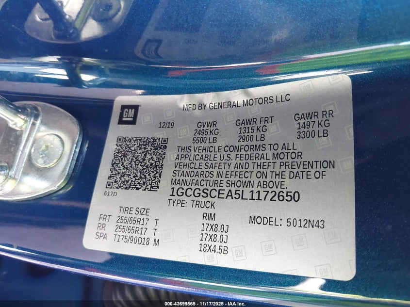 2020 Chevrolet Colorado 2Wd Short Box Lt VIN: 1GCGSCEA5L1172650 Lot: 43699565