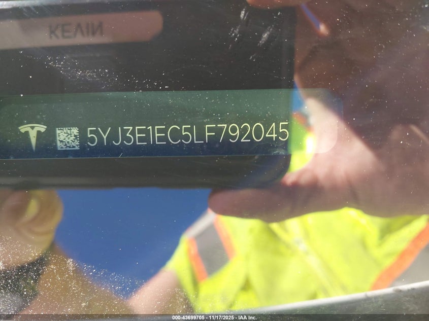 2020 Tesla Model 3 Performance Dual Motor All-Wheel Drive VIN: 5YJ3E1EC5LF792045 Lot: 43699705