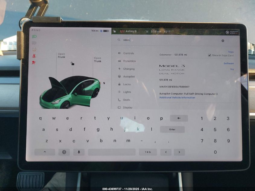 2020 Tesla Model 3 Long Range Dual Motor All-Wheel Drive VIN: 5YJ3E1EB0LF588907 Lot: 43699737