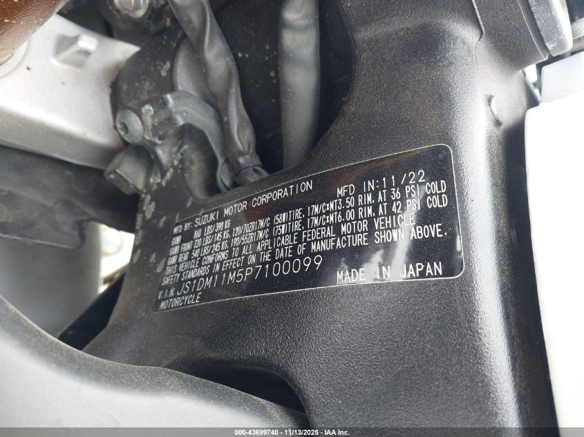 2023 Suzuki Gsx-R1000 R VIN: JS1DM11M5P7100099 Lot: 43699740