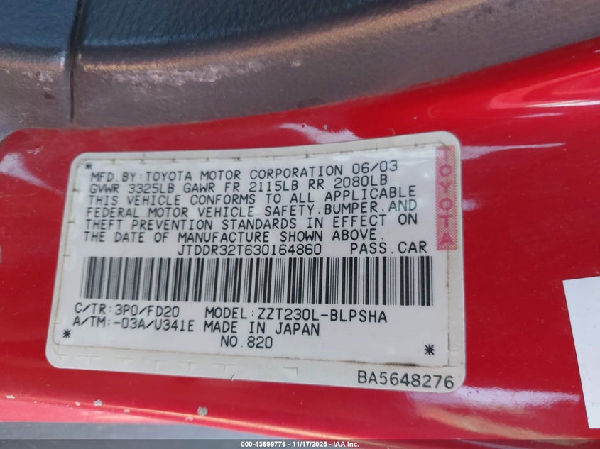 JTDDR32T630164860 2003 TOYOTA CELICA photo no. 9