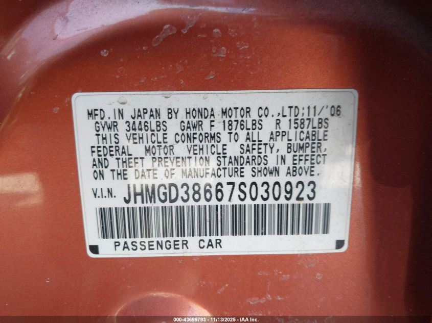 2007 Honda Fit Sport VIN: JHMGD38667S030923 Lot: 43699793