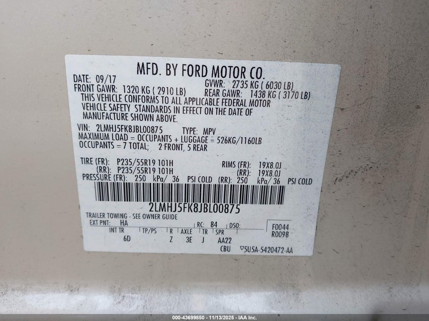 2018 LINCOLN MKT PREMIERE - 2LMHJ5FK8JBL00875