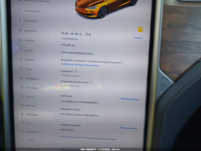 2021 Tesla Model S Long Range Dual Motor All-Wheel Drive/Long Range Plus Dual Motor All-Wheel Drive VIN: 5YJSA1E25MF427543 Lot: 43699870