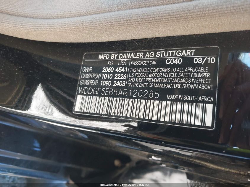 2010 Mercedes-Benz C 300 Luxury/Sport VIN: WDDGF5EB5AR120285 Lot: 43699955