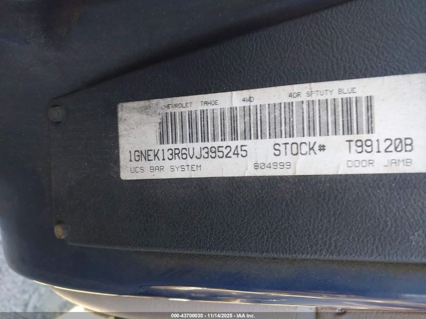 1997 Chevrolet Tahoe Ls VIN: 1GNEK13R6VJ395245 Lot: 43700030
