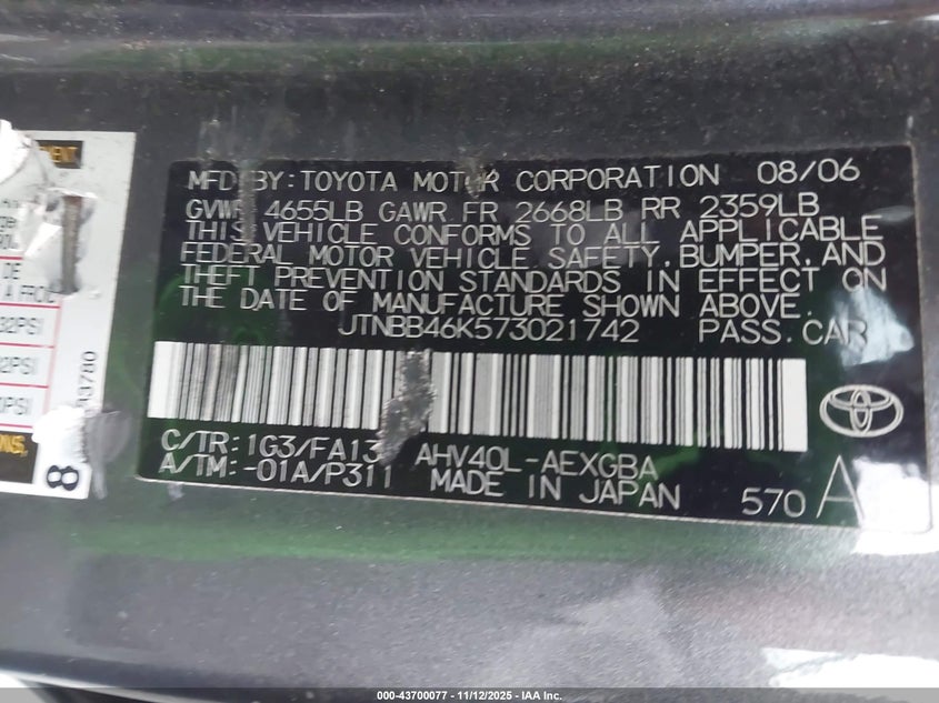 JTNBB46K573021742 2007 TOYOTA CAMRY photo no. 9