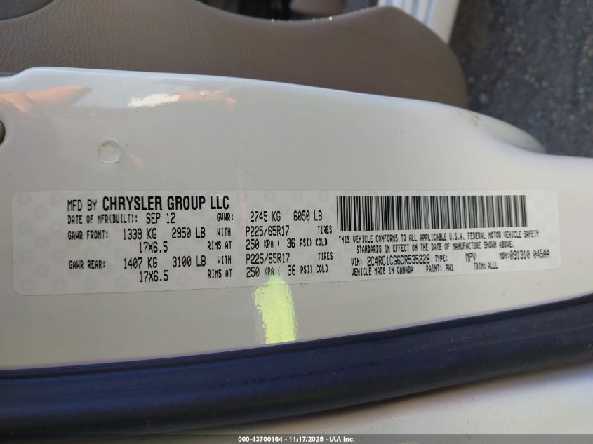 2013 Chrysler Town & Country Touring-L VIN: 2C4RC1CG6DR535228 Lot: 43700164