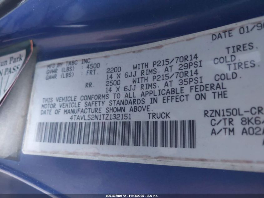 1996 Toyota Tacoma Xtracab VIN: 4TAVL52N1TZ132151 Lot: 43700172