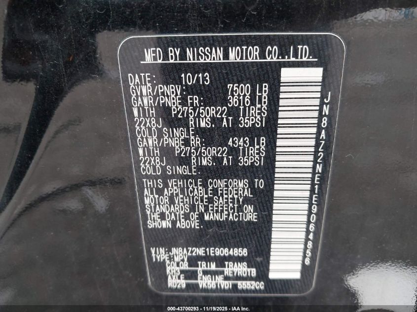 2014 Infiniti Qx80 VIN: JN8AZ2NE1E9064856 Lot: 43700293