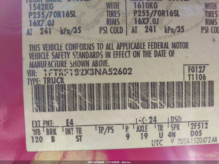 1FTRF182X3NA52602 2003 FORD F-150 photo no. 9
