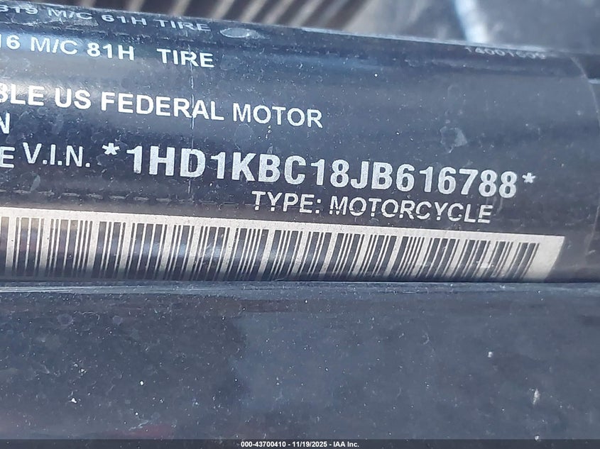 2018 Harley-Davidson Flhx Street Glide VIN: 1HD1KBC18JB616788 Lot: 43700410