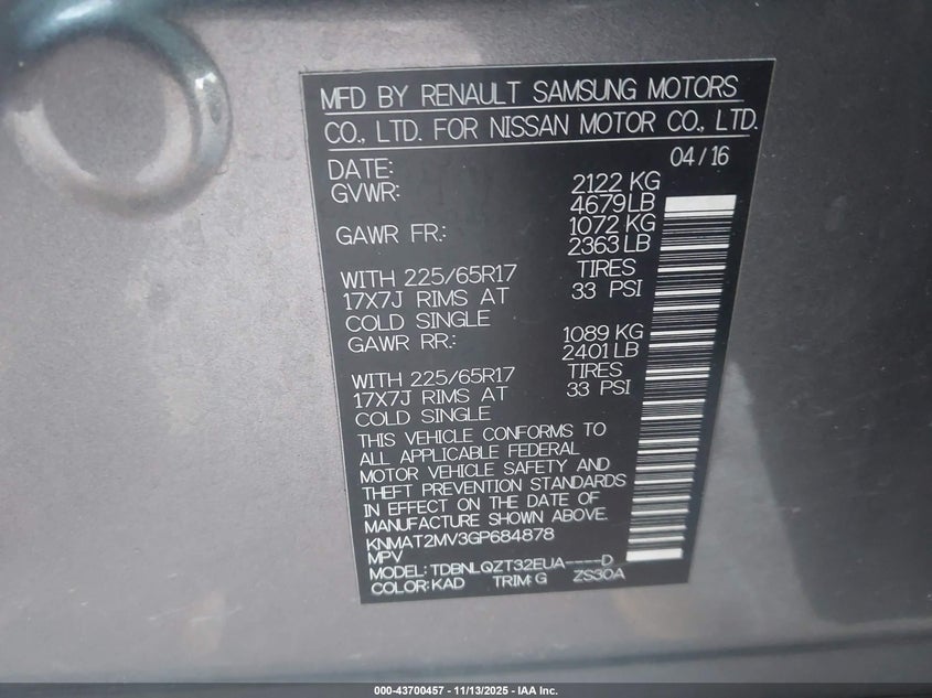 2016 NISSAN ROGUE SV - KNMAT2MV3GP684878