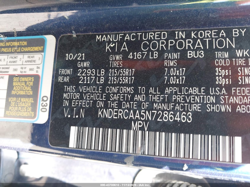 2022 Kia Seltos Ex VIN: KNDERCAA5N7286463 Lot: 43700610