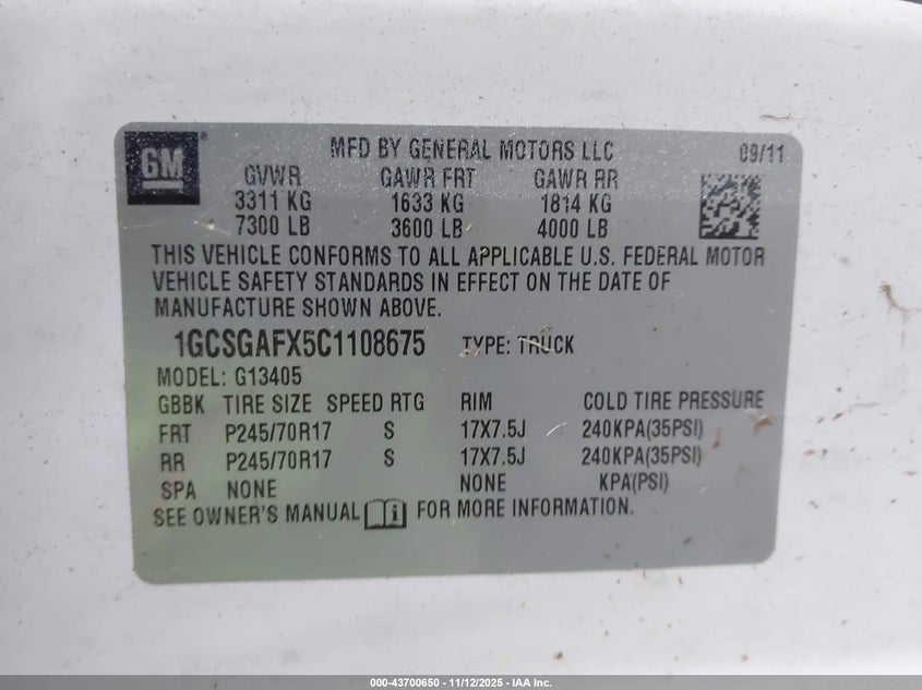 1GCSGAFX5C1108675 2012 CHEVROLET  photo no. 9