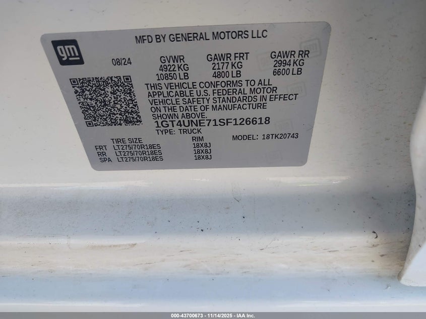 2025 GMC Sierra 2500Hd 4Wd Standard Bed Slt VIN: 1GT4UNE71SF126618 Lot: 43700673