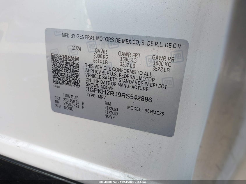 2024 Honda Prologue Elite VIN: 3GPKHZRJ9RS542896 Lot: 43700746