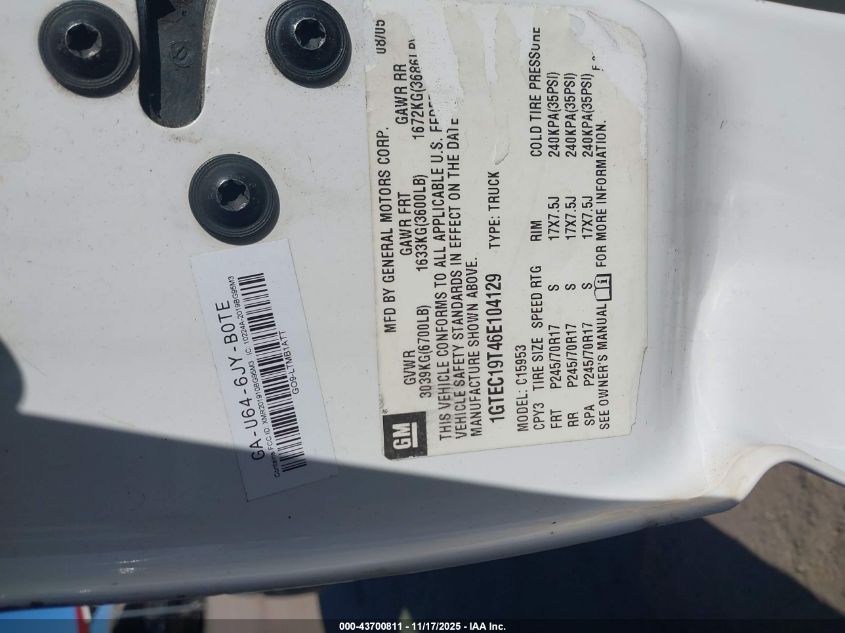 2006 GMC Sierra 1500 Work Truck VIN: 1GTEC19T46E104129 Lot: 43700811