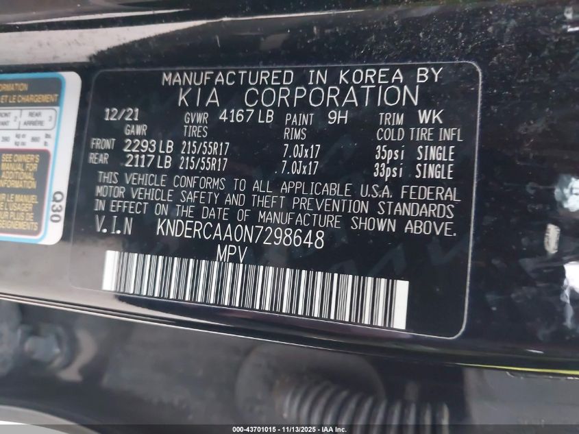 2022 Kia Seltos Ex VIN: KNDERCAA0N7298648 Lot: 43701015