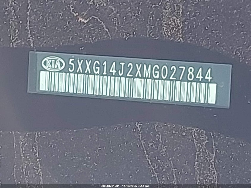 2021 Kia K5 Lxs VIN: 5XXG14J2XMG027844 Lot: 43701201
