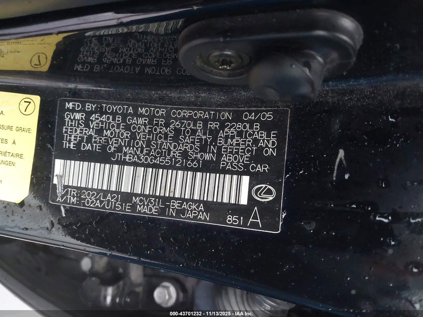 JTHBA30G455121661 2005 LEXUS ES photo no. 9