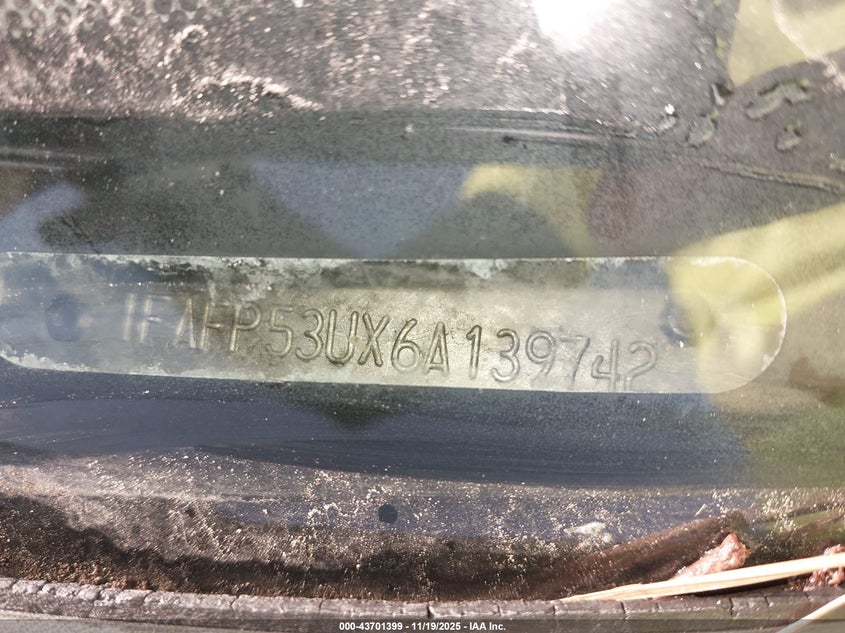 2006 Ford Taurus Se VIN: 1FAFP53UX6A139742 Lot: 43701399