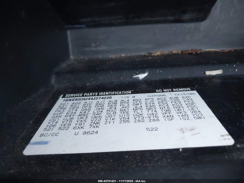 2004 GMC Yukon Denali VIN: 1GKEK63U44J274226 Lot: 43701421