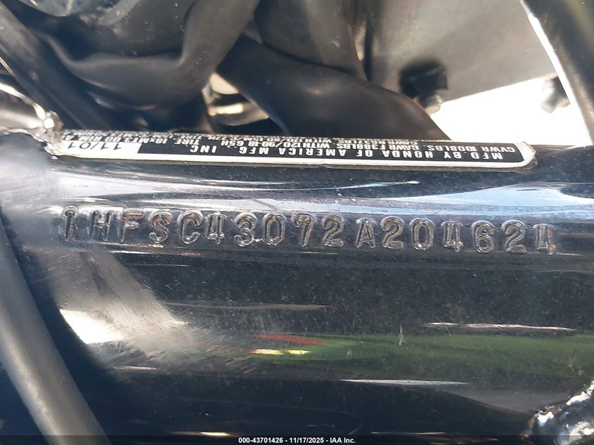 2002 Honda Vt1100 C2 VIN: 1HFSC43072A204624 Lot: 43701426