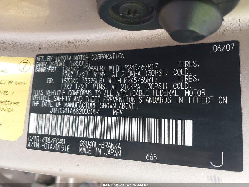JTEDS41A682003054 2008 TOYOTA HIGHLANDER photo no. 9