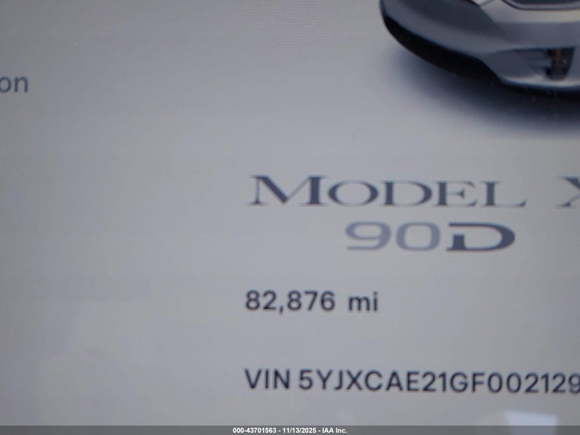 2016 Tesla Model X 60D/70D/75D/90D VIN: 5YJXCAE21GF002129 Lot: 43701563