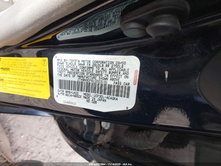 2001 Lexus Ls 430 VIN: JTHBN30F610003131 Lot: 43701964