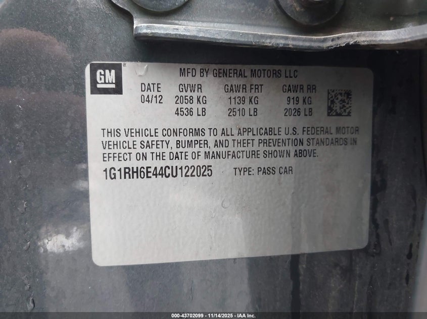 1G1RH6E44CU122025 2012 CHEVROLET VOLT photo no. 9