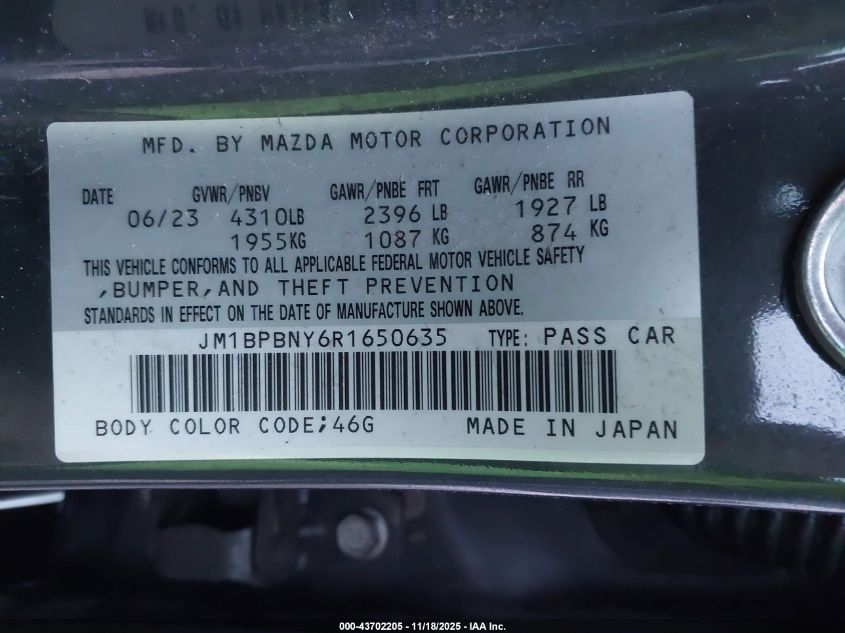 2024 Mazda Mazda3 2.5 Turbo Premium Plus VIN: JM1BPBNY6R1650635 Lot: 43702205