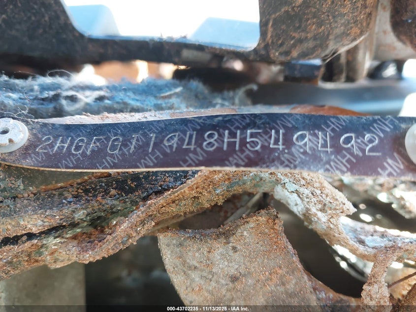 2008 Honda Civic Ex-L VIN: 2HGFG11948H549492 Lot: 43702235