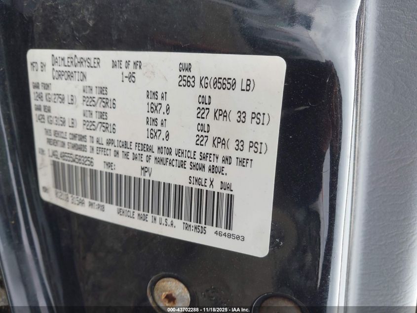 2005 Jeep Liberty Sport VIN: 1J4GL48555W583256 Lot: 43702288