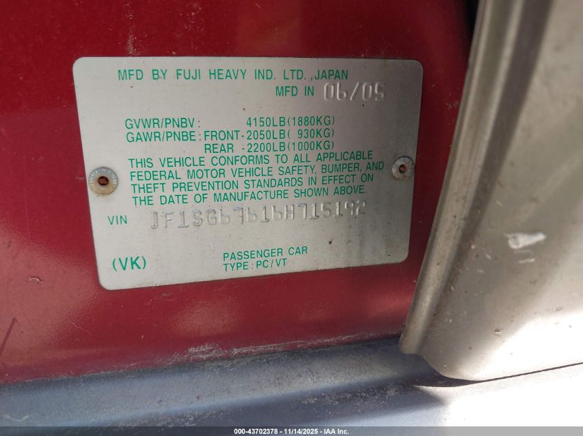 2006 Subaru Forester 2.5X L.l. Bean Edition VIN: JF1SG67616H715192 Lot: 43702378