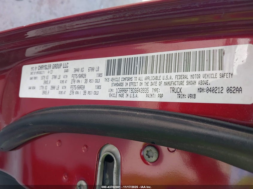 1C6RR6FT9DS643935 2013 RAM 1500 photo no. 9