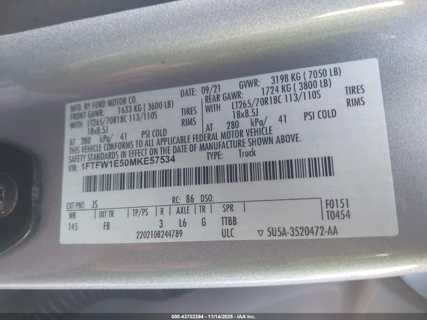 1FTFW1E50MKE57534 2021 FORD F-150 photo no. 9