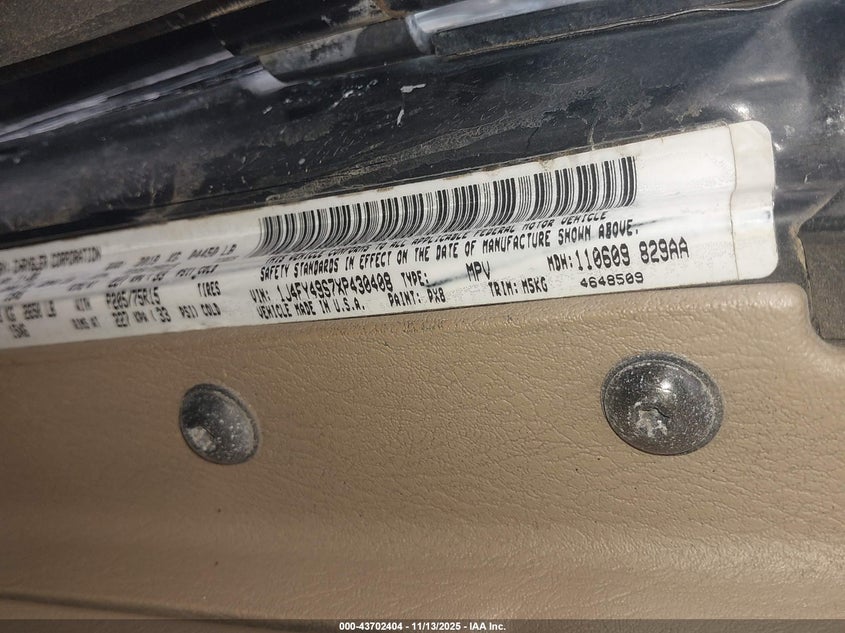 1999 Jeep Wrangler Sahara VIN: 1J4FY49S7XP430408 Lot: 43702404