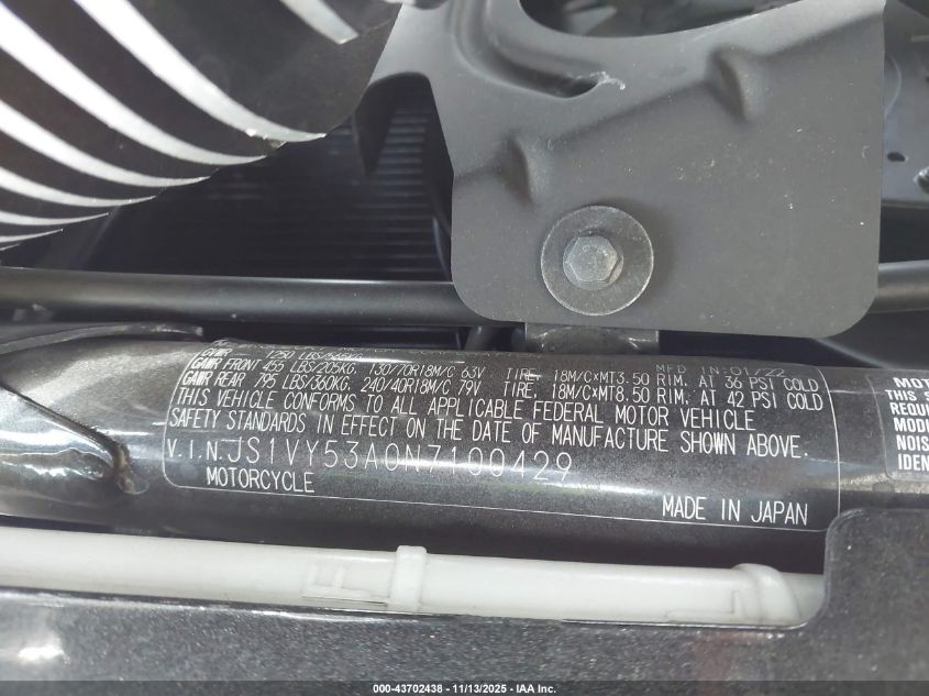 2022 Suzuki Vzr1800 VIN: JS1VY53A0N7100429 Lot: 43702438