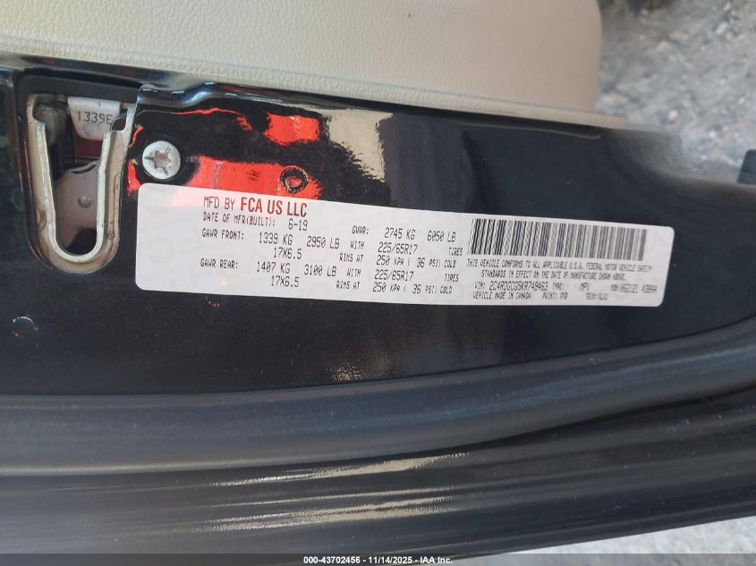 2019 Dodge Grand Caravan Sxt VIN: 2C4RDGCG5KR749463 Lot: 43702456