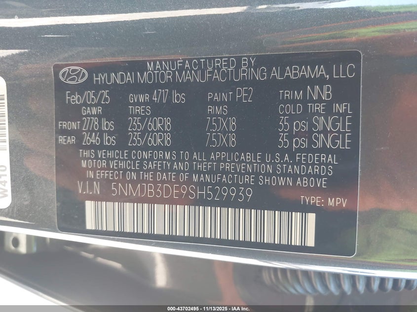 5NMJB3DE9SH529939 2025 HYUNDAI TUCSON photo no. 9
