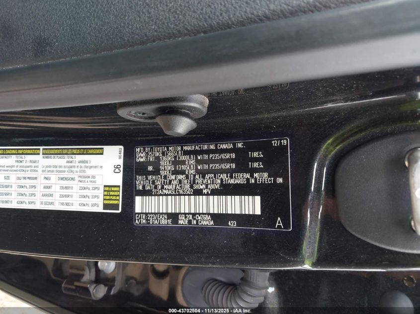 2020 Lexus Rx VIN: 2T2AZMAA5LC16350 Lot: 43702504