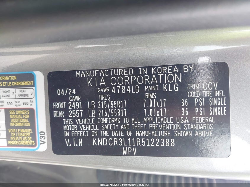 2024 KIA NIRO EV WIND - KNDCR3L11R5122388