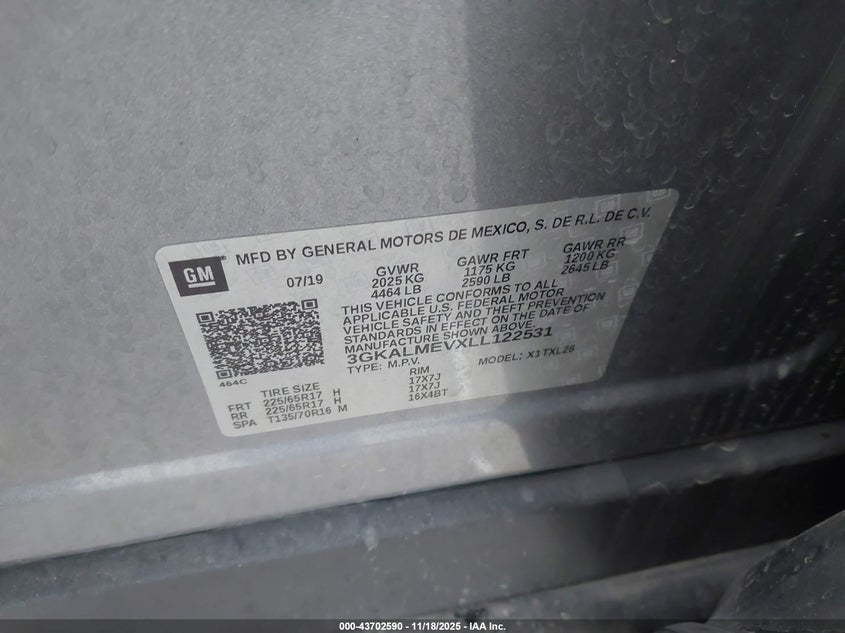 2020 GMC Terrain Fwd Sle VIN: 3GKALMEVXLL122531 Lot: 43702590