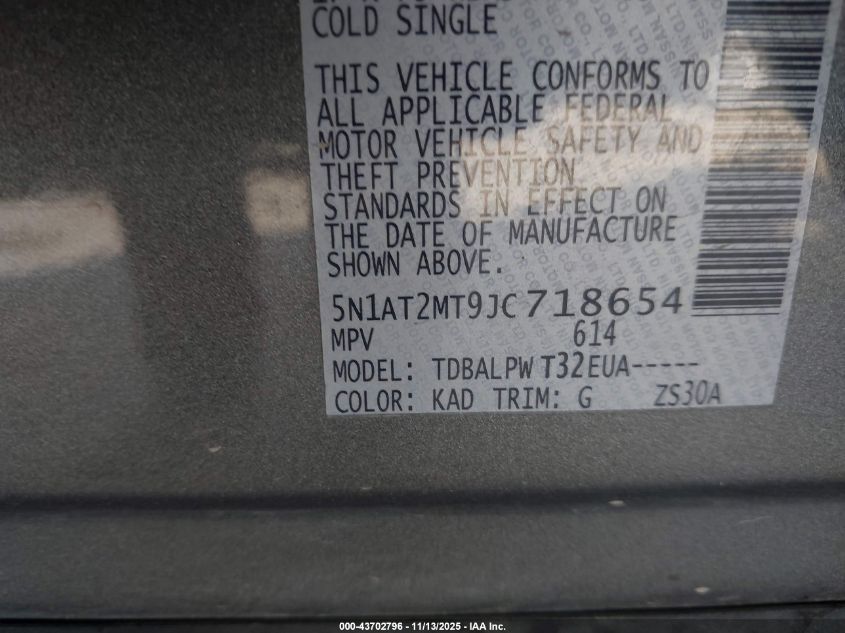 2018 Nissan Rogue S VIN: 5N1AT2MT9JC718654 Lot: 43702796