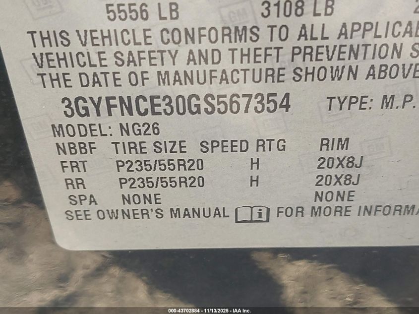 2016 Cadillac Srx Performance Collection VIN: 3GYFNCE30GS567354 Lot: 43702884