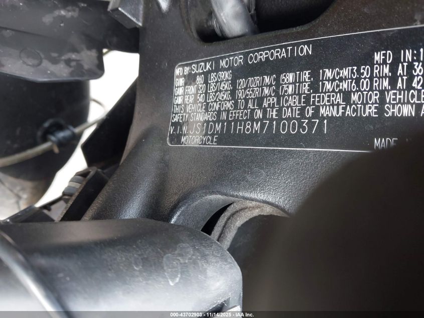 2021 Suzuki Gsx-R1000 R/100Th Anniversary VIN: JS1DM11H8M7100371 Lot: 43702903