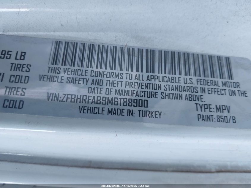 2021 Ram Promaster City Tradesman VIN: ZFBHRFAB9M6T88900 Lot: 43702936