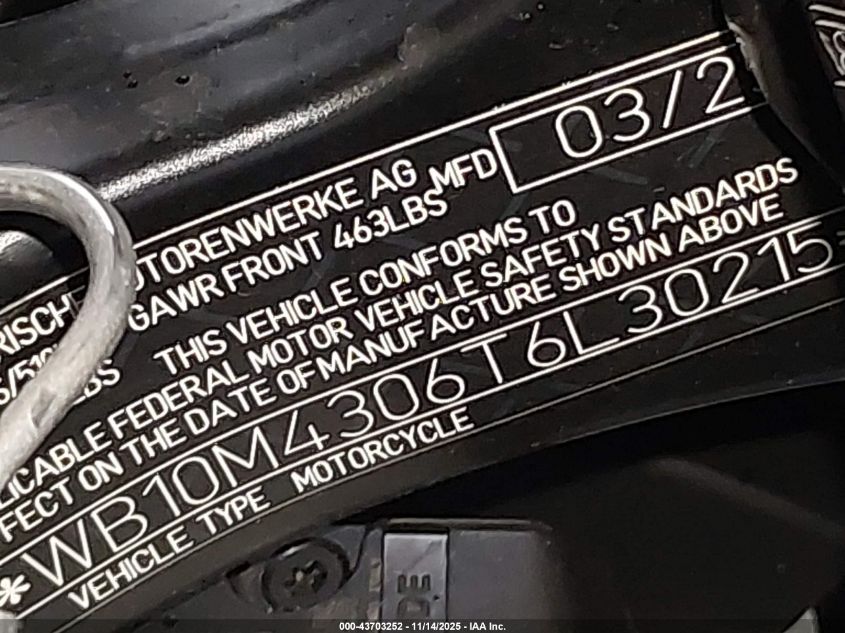 2026 BMW R 1300 Rt/Rt-P VIN: WB10M4306T6L30215 Lot: 43703252
